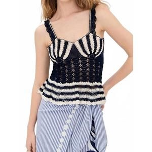 NEW CAROLINA K shell crochet top in navy